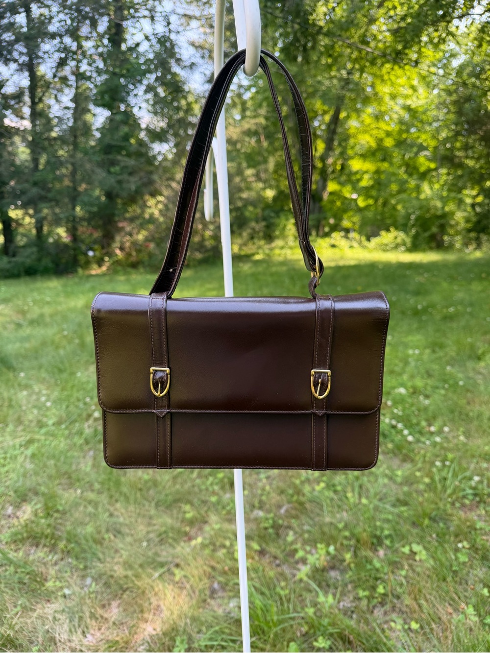 Vintage English Leather Shoulder Bag Brown Made in England Classic 60s 70s